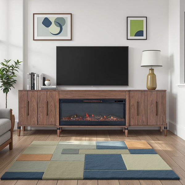 English Elm Tranquility Walnut Entertainment Console with Built-in Electric Fireplace for Large Tvs B108P411439