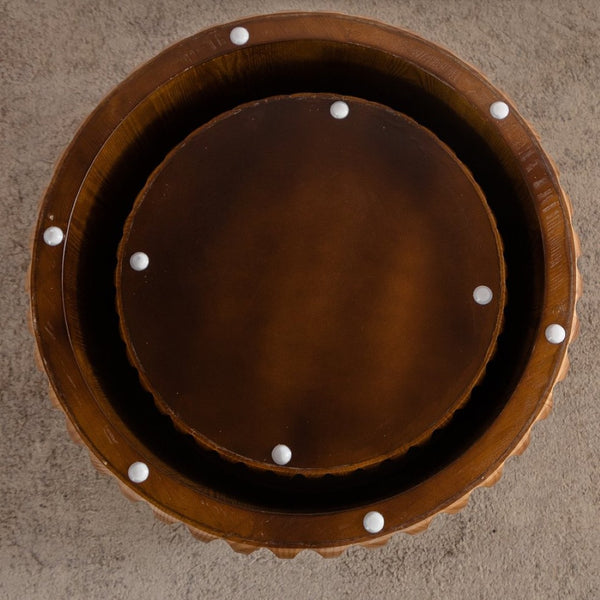 English Elm Set of 2 Fluted Nesting Round Tables Solid Wood Mdf Mid-century Living Room W3158P407134
