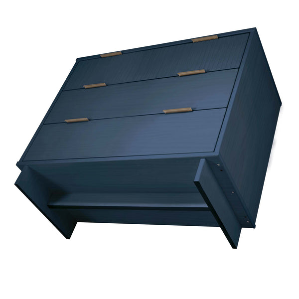 English Elm Granville 38" Dresser In Luxurious Midnight Blue - 3 Drawers, Ribbed Design, Gold Hardware, Modern Glam B365S00077