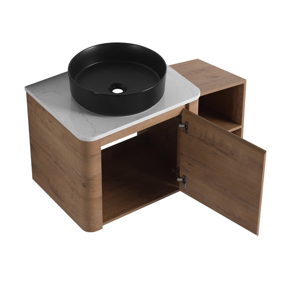 English Elm 36'' Wall-Mounted Bathroom Vanity With Ceramic Vessel Sink, Soft-Close Door & Stylish Storage Shelves W999S00407