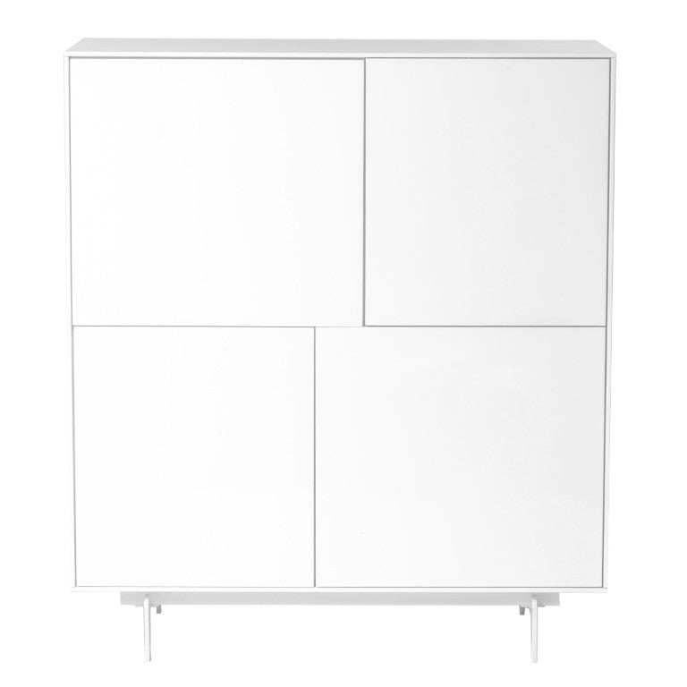 EuroStyle Birmingham Gloss White Lacquer Storage Cabinet with Push Open Doors and Steel Legs 31017WHT-KIT