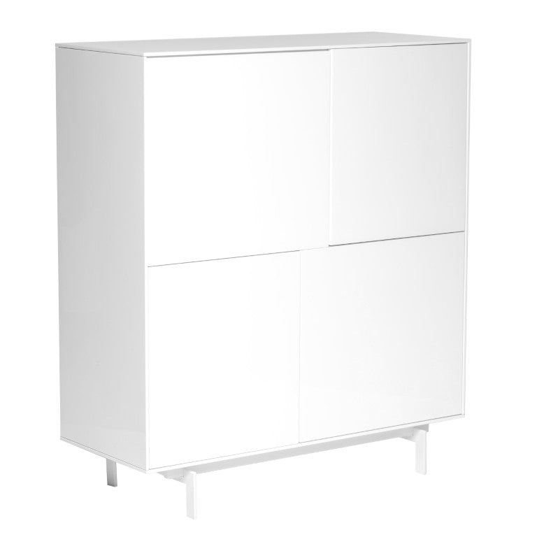 EuroStyle Birmingham Gloss White Lacquer Storage Cabinet with Push Open Doors and Steel Legs 31017WHT-KIT