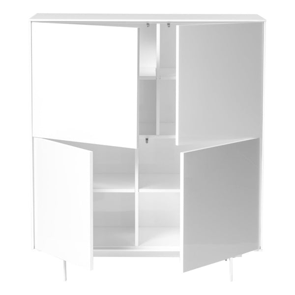 EuroStyle Birmingham Gloss White Lacquer Storage Cabinet with Push Open Doors and Steel Legs 31017WHT-KIT