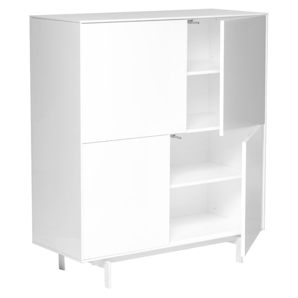 EuroStyle Birmingham Gloss White Lacquer Storage Cabinet with Push Open Doors and Steel Legs 31017WHT-KIT