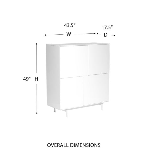 EuroStyle Birmingham Gloss White Lacquer Storage Cabinet with Push Open Doors and Steel Legs 31017WHT-KIT