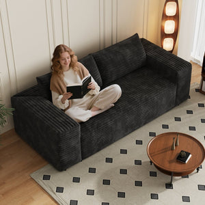 English Elm 78.8" Corduroy Three Seat Sofa Deep Cushioned Low Profile Couch for Modern Living Rooms Black W2824P409862
