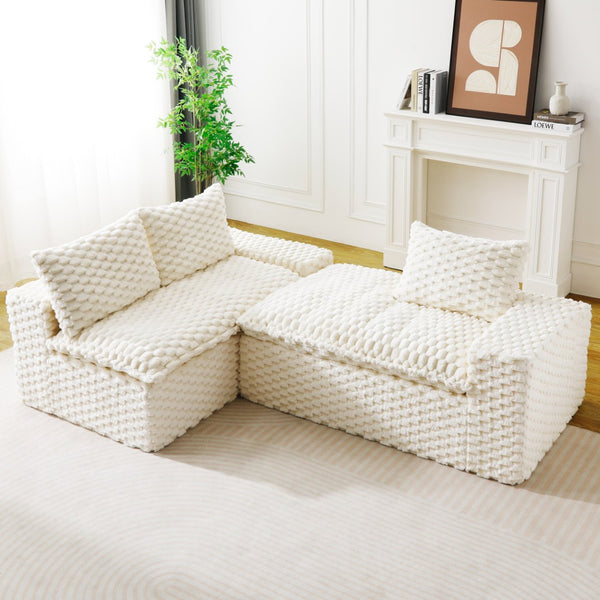 English Elm White Turtle Velvet Convertible Sofa: Stylish L-Shape Twin-Seat With Left Chaise For Cozy Lounging W3371S00037-GIGA