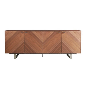 EuroStyle Alvarado Walnut Sideboard with Chevron Doors and Stainless Steel Base for Dining Rooms 31026WAL-KIT