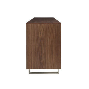 EuroStyle Alvarado Walnut Sideboard with Chevron Doors and Stainless Steel Base for Dining Rooms 31026WAL-KIT