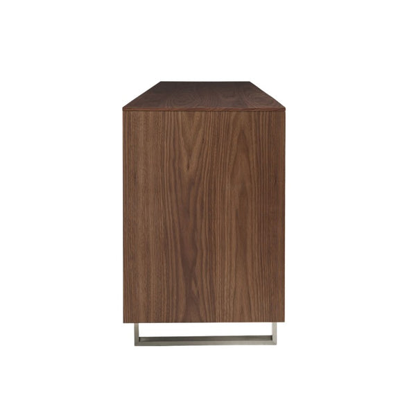 EuroStyle Alvarado Walnut Sideboard with Chevron Doors and Stainless Steel Base for Dining Rooms 31026WAL-KIT
