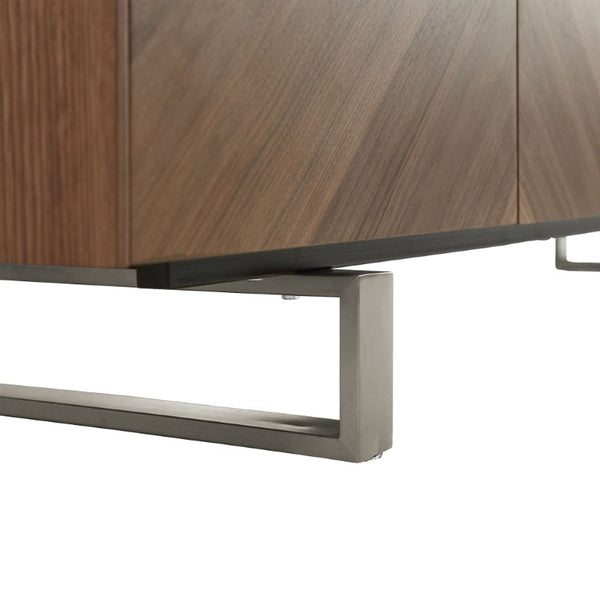 EuroStyle Alvarado Walnut Sideboard with Chevron Doors and Stainless Steel Base for Dining Rooms 31026WAL-KIT