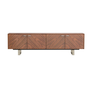 EuroStyle Alvarado Walnut Veneer Media Stand with Chevron Doors and Steel Base for Living Rooms 31028WAL-KIT