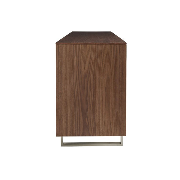 EuroStyle Alvarado Walnut Veneer Media Stand with Chevron Doors and Steel Base for Living Rooms 31028WAL-KIT
