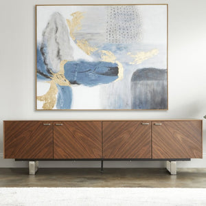EuroStyle Alvarado Walnut Veneer Media Stand with Chevron Doors and Steel Base for Living Rooms 31028WAL-KIT