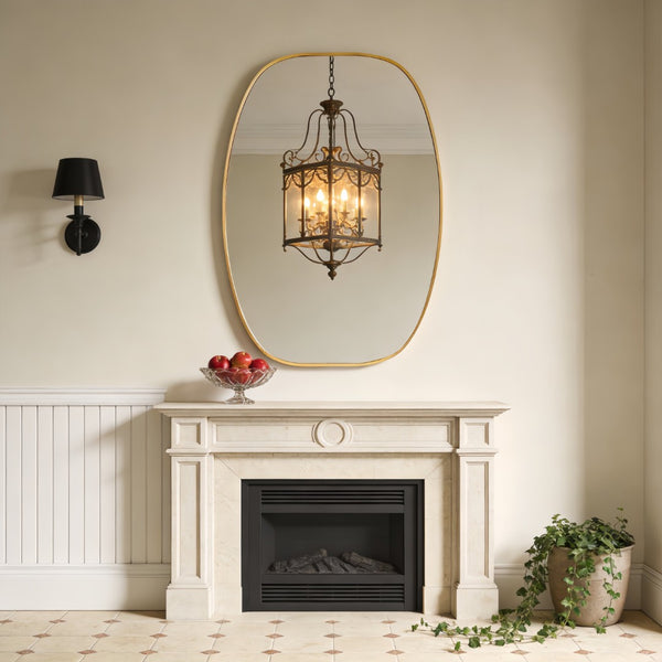 English Elm 24x36 Matte Metal Framed Oval Wall Mirror with Hd Glass for Bath or Entryway Gold W2203P474695