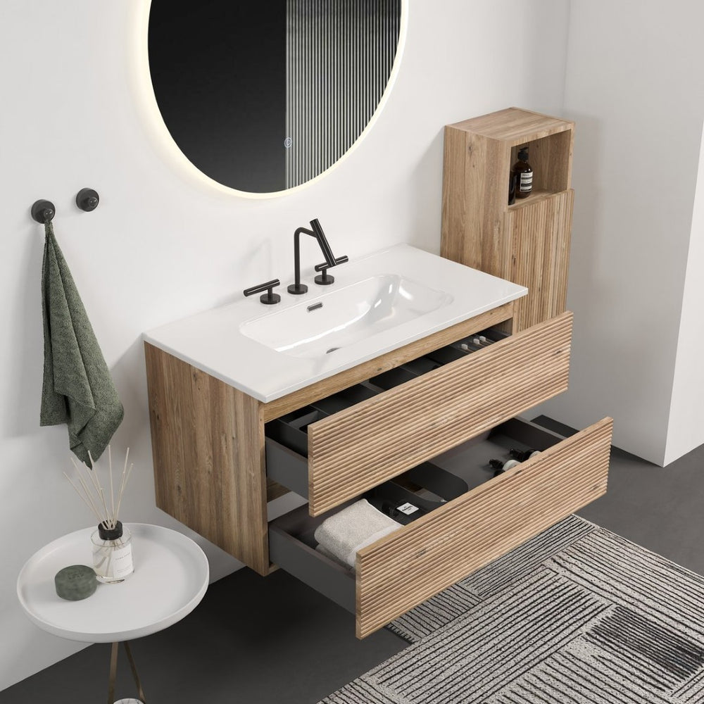 English Elm Galan Freestanding Bathroom Vanity Quartz Basin Fluted Wood Cabinet Modern Bath W1865S00197