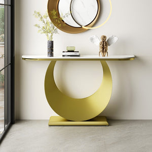 English Elm Premium Faux Marble Half Moon Console Table Gold Base Narrow Entryway Accent W2700S00084