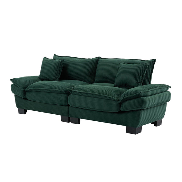 English Elm Corduroy Modern Sofa Sleeper Loveseat with Double-Layer Cushions, Two Pillows, Sturdy Frame 84" Green W676P227343