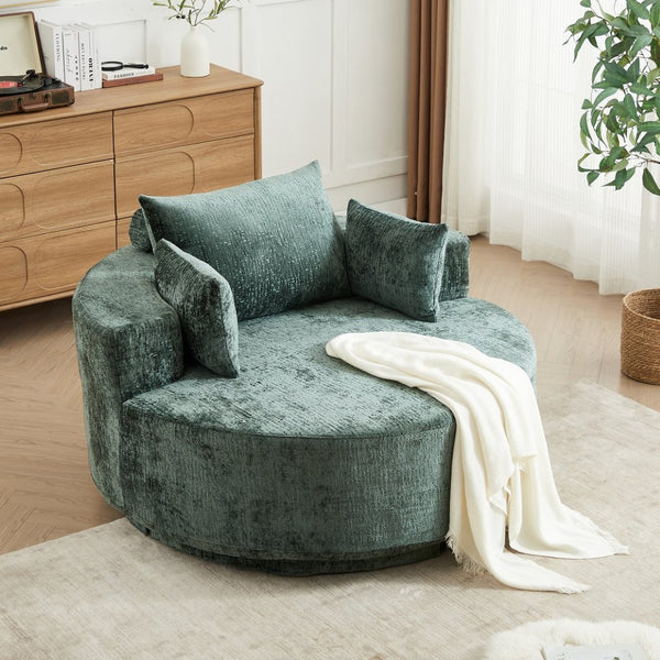 English Elm 55''l 55'l Chenille Swivel Lounge Chair Plush Foam Fill 360 Rotation Modern Living Room Green W834S00615