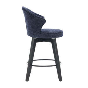 English Elm 008-Wing Upholstered Swivel Counter Stools Set of 2 with Solid Wood Legs, Chenille Comfort & 250lb Capacity Blue W2636P239837
