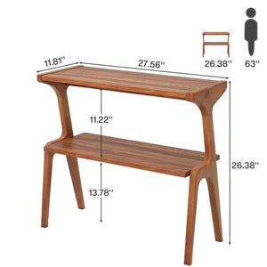 English Elm Contemporary Two-tier Solid Wood End Table Cherry Finish Slim Profile Living Room T3971P448023