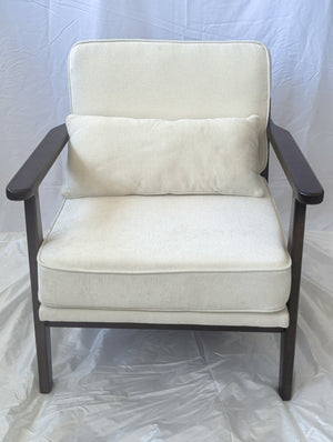 English Elm Mid-Century Modern Accent Chair In Beige - Vintage Luxury Design For Living Room & Bedroom Relaxation W1893P396359