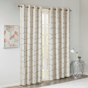English Elm Total Blackout Metallic Raina Grommet Curtain Panel Pair 50x84 100% Blackout Gold Geometric Ivory Elegance B035129662