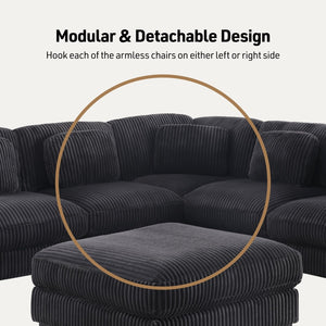 English Elm Sloane 117" Charcoal Corduroy Reversible L-Shape Sofa & Ottoman – Modern Elegance For Any Space B061S00919-GIGA