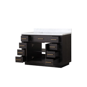 English Elm Black Oak Single Bath Vanity 48in W x 22in D with Carrara Marble Top, Solid Wood, Soft-Close Drawers and Fully Assembled for Easy Installation B2731P260821