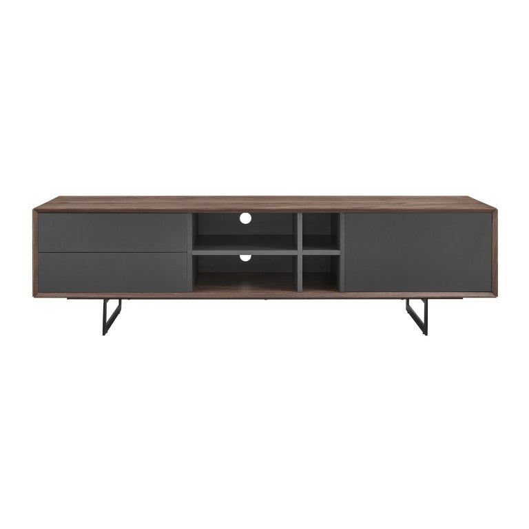EuroStyle Anderson Walnut Veneer TV Stand with Matte Black Steel Base for Contemporary Rooms 31051GRY-KIT