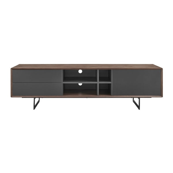 EuroStyle Anderson Walnut Veneer TV Stand with Matte Black Steel Base for Contemporary Rooms 31051GRY-KIT