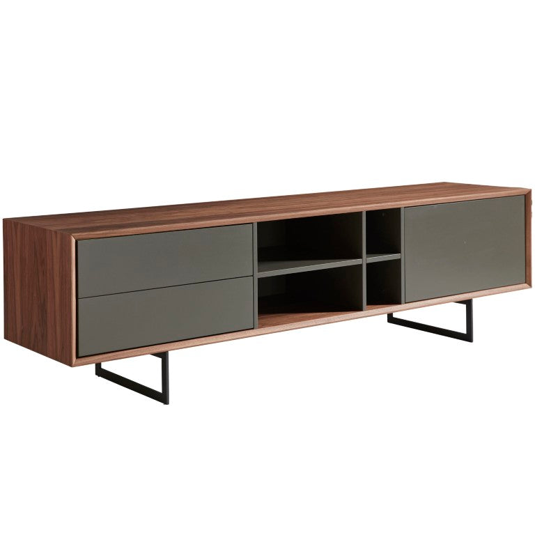 EuroStyle Anderson Walnut Veneer TV Stand with Matte Black Steel Base for Contemporary Rooms 31051GRY-KIT