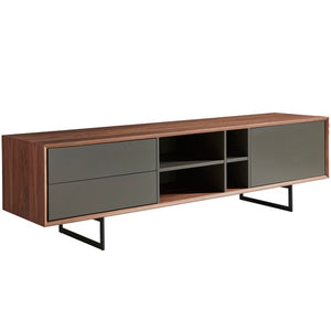 EuroStyle Anderson Walnut Veneer TV Stand with Matte Black Steel Base for Contemporary Rooms 31051GRY-KIT