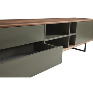 EuroStyle Anderson Walnut Veneer TV Stand with Matte Black Steel Base for Contemporary Rooms 31051GRY-KIT