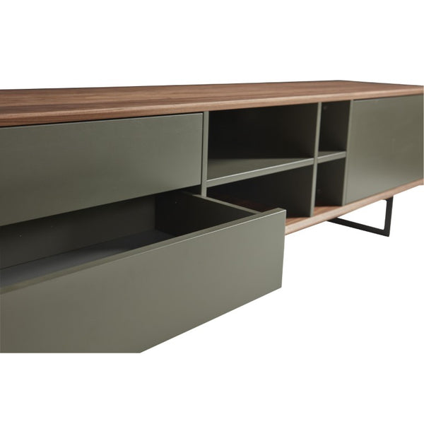 EuroStyle Anderson Walnut Veneer TV Stand with Matte Black Steel Base for Contemporary Rooms 31051GRY-KIT