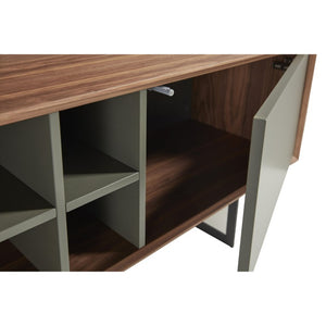 EuroStyle Anderson Walnut Veneer TV Stand with Matte Black Steel Base for Contemporary Rooms 31051GRY-KIT