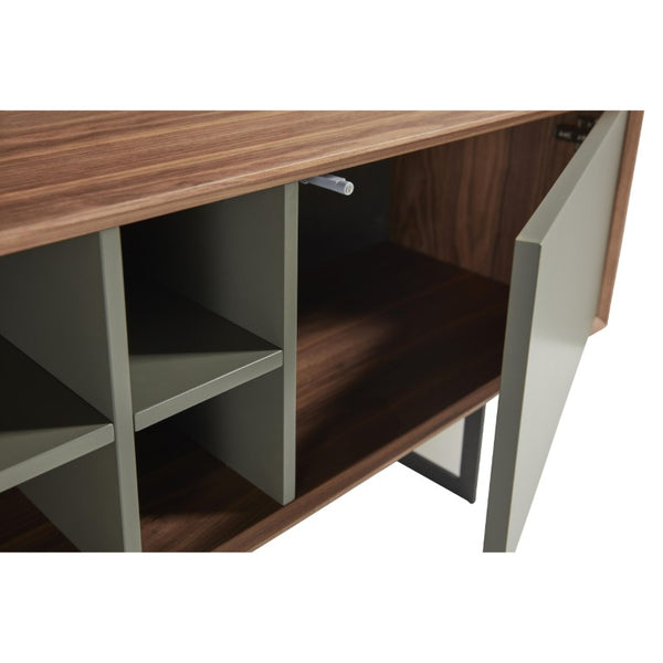 EuroStyle Anderson Walnut Veneer TV Stand with Matte Black Steel Base for Contemporary Rooms 31051GRY-KIT
