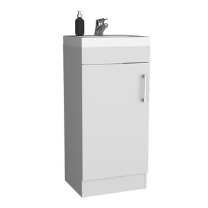 English Elm Bathroom Vanity Single Door Cabinet White with Sink | Space-Saving Engineered Wood, Shelf, Metal Handle, Eco-Certified, Easy Assembly B097S00127