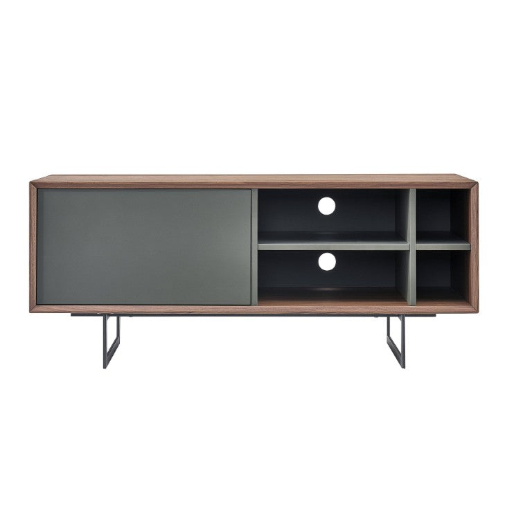 EuroStyle Anderson Walnut Veneer Media Stand with Steel Base for Modern Living Rooms 31054-GRY