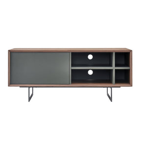 EuroStyle Anderson Walnut Veneer Media Stand with Steel Base for Modern Living Rooms 31054-GRY