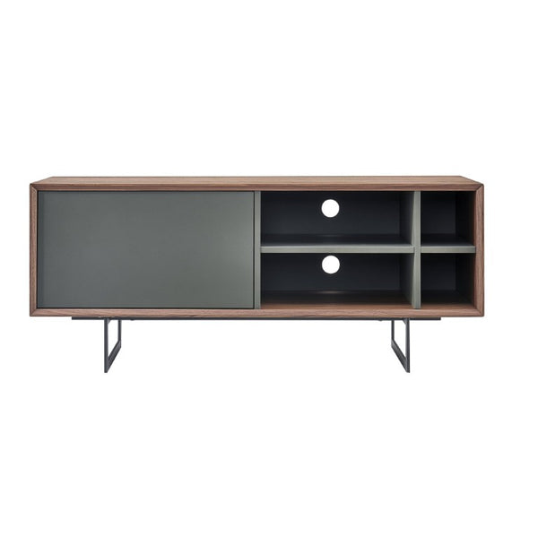 EuroStyle Anderson Walnut Veneer Media Stand with Steel Base for Modern Living Rooms 31054-GRY