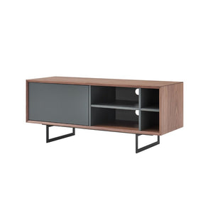 EuroStyle Anderson Walnut Veneer Media Stand with Steel Base for Modern Living Rooms 31054-GRY