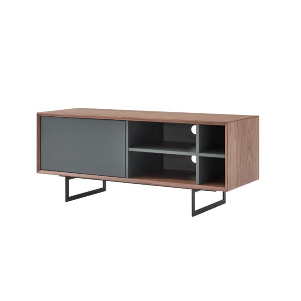 EuroStyle Anderson Walnut Veneer Media Stand with Steel Base for Modern Living Rooms 31054-GRY
