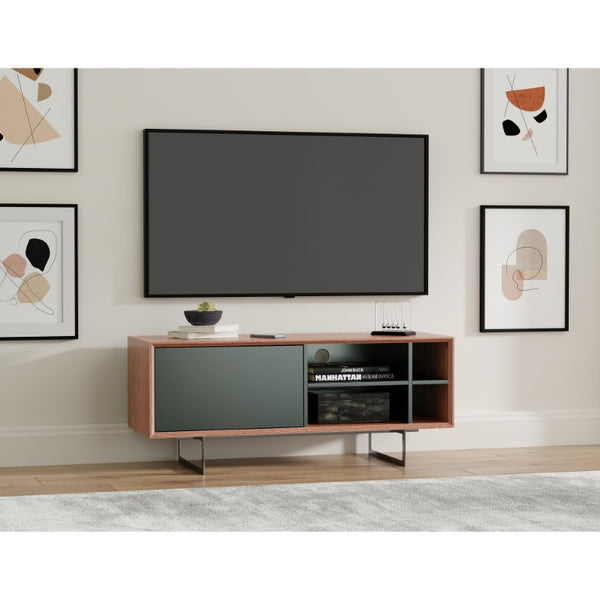 EuroStyle Anderson Walnut Veneer Media Stand with Steel Base for Modern Living Rooms 31054-GRY