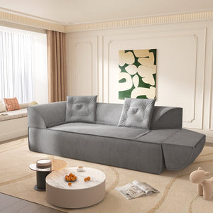 English Elm 3-in-1 Convertible Sofa Bed Sparkling Chenille 79.5" Deep Seat 3-Seater with Chaise & Pillows Grey W3219P369308