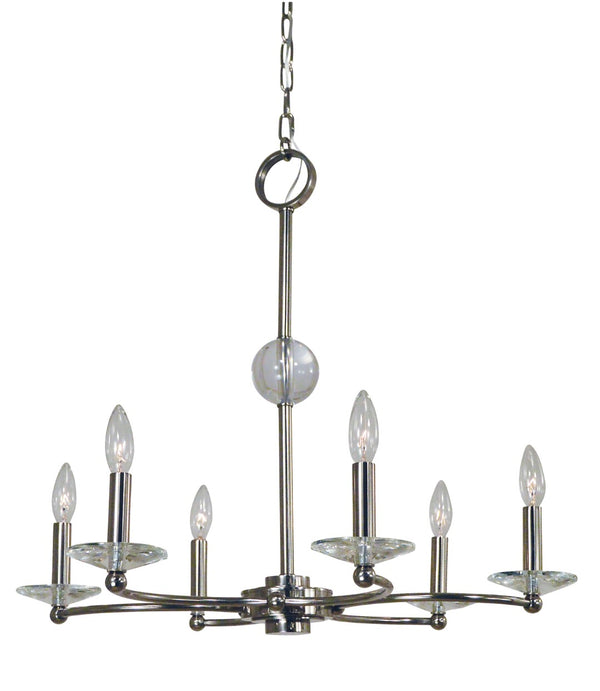 Framburg 6-light Whimsical Pirouette Chandelier With Elegant Crystal Bobeches For Glamorous Spaces Polished Nickel Metal 3106 Pn