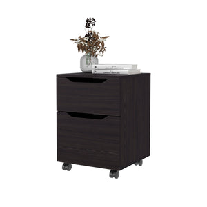 English Elm Wengue Nightstand with Door & Drawer on Casters — Space-Saving 30" H x 46" W Contemporary Storage Solution B062P323158