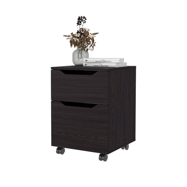 English Elm Wengue Nightstand with Door & Drawer on Casters — Space-Saving 30" H x 46" W Contemporary Storage Solution B062P323158