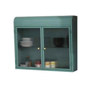 English Elm Army Green Wall-Mounted Metal Storage Cabinet With Elegant Glass Doors For Any Room Décor W3122P272930