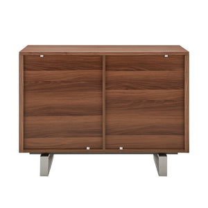 Alvarado Contemporary Walnut Sideboard with Chevron Doors & Brushed Stainless Steel Legs for Storage